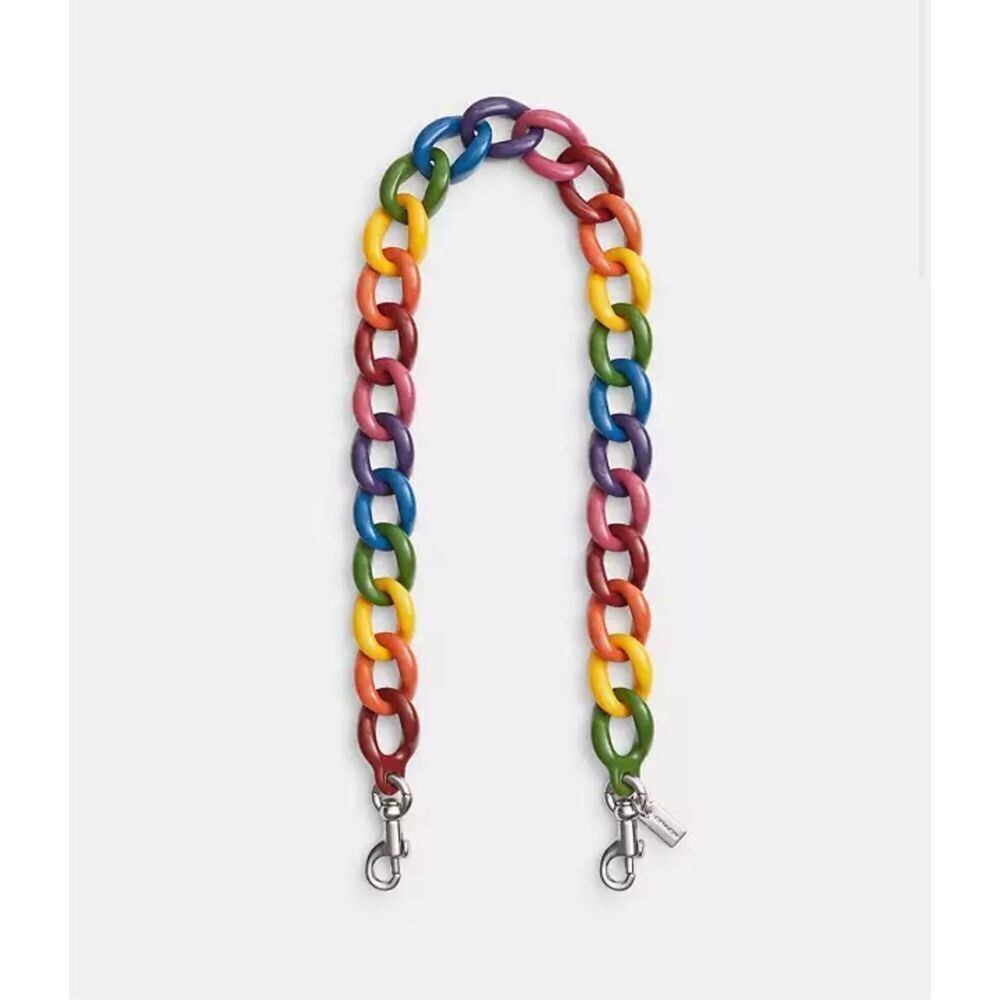 Coach resin/ acrylic rainbow chain link strap bag purse charm nwt & satin bag